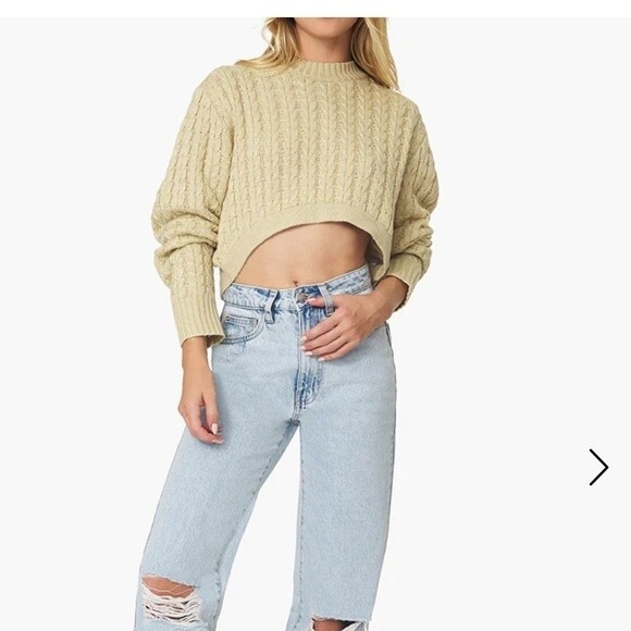 WeWoreWhat Cropped Mock Neck Cable Sweater in Desert XS NWOT - Picture 1 of 10